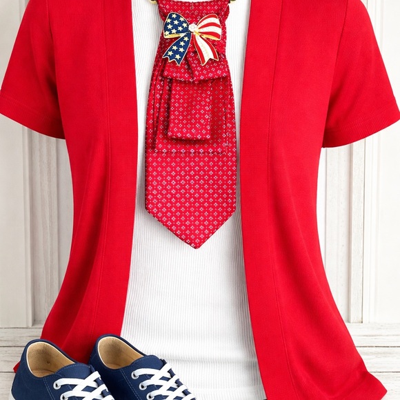 Robert Talbott Necktie Necklace Jeweled Flag Brooch & Gold Beads 4th of July - Picture 2 of 8